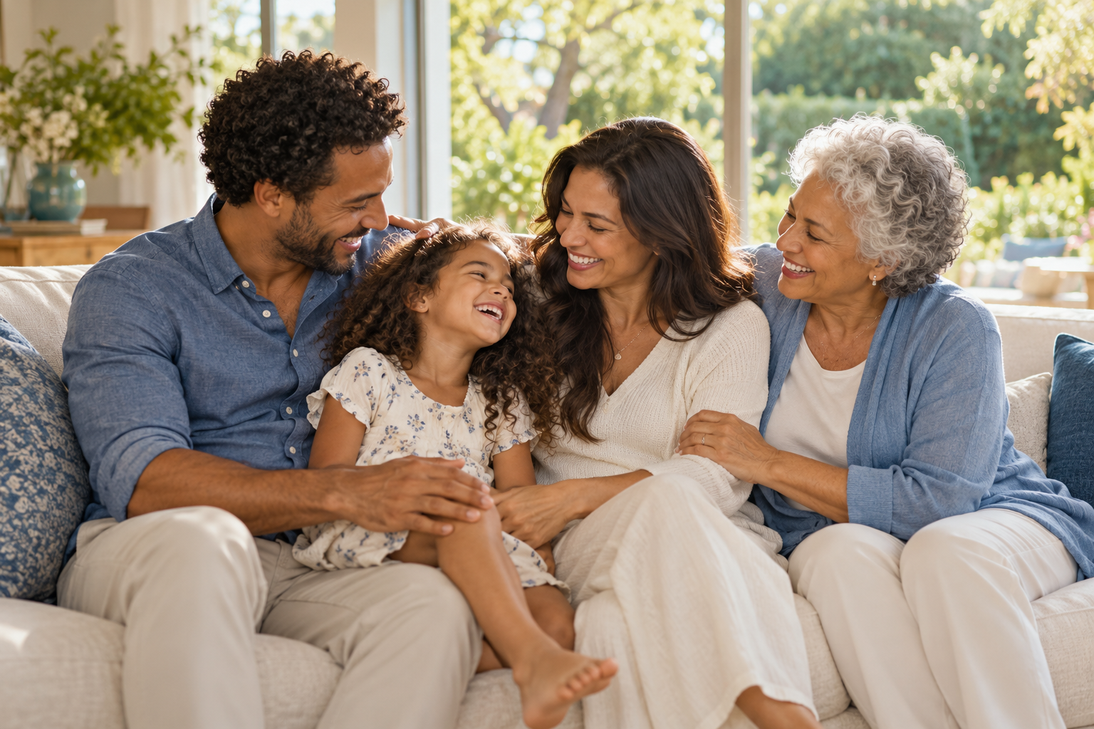 An illustrative family sharing a joyful moment together at home